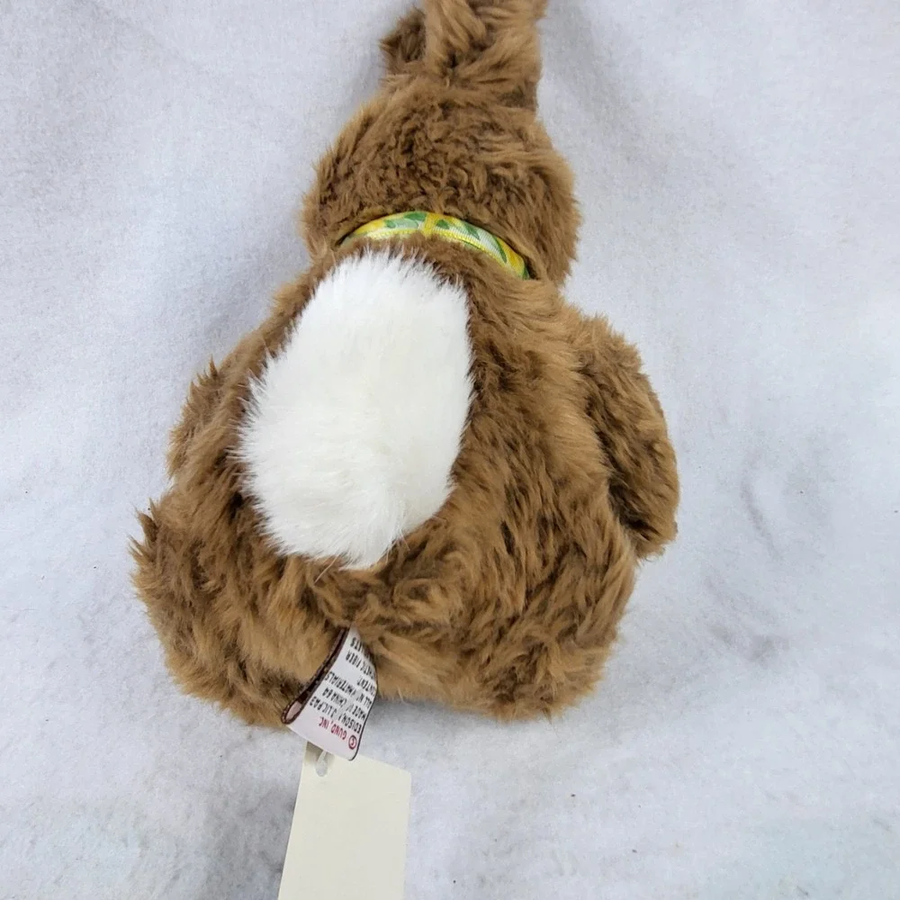 VTG GUND Brown Bunny Rabbit w/ Yellow Bow Fluffy Easter Spring Stuffed Plush Toy